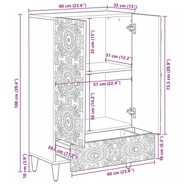 vidaXL Ψηλή Επιφάνεια Λευκό 60x33,5x100cm Στερεό ξύλο μάνγκο