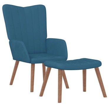vidaXL Πολυθρόνα Relax Μπλε Βελούδινη με Σκαμπό 61,5x69x95,5cm 1 τεμ.