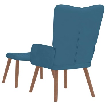 vidaXL Πολυθρόνα Relax Μπλε Βελούδινη με Σκαμπό 61,5x69x95,5cm 1 τεμ.