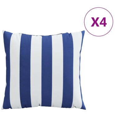 vidaXL Μαξιλάρια Διακοσμητικά 4 τεμ. Μπλε/Λευκά Ριγέ 60x60cm Ύφασμα