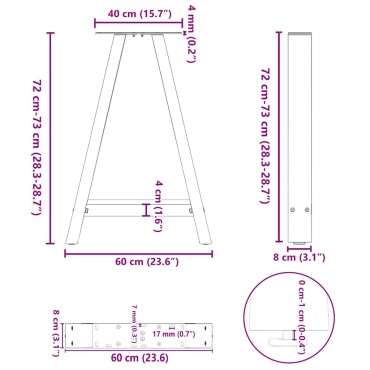 vidaXL Πόδια Τραπεζαρίας σε Σχήμα Α, 2 τεμ. Λευκά 60x(72-73)cm Ατσάλι