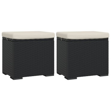 vidaXL Υποπόδια με Μαξιλάρια 2 τεμ. Μαύρα 40x30x40cm από Συνθ. Ρατάν