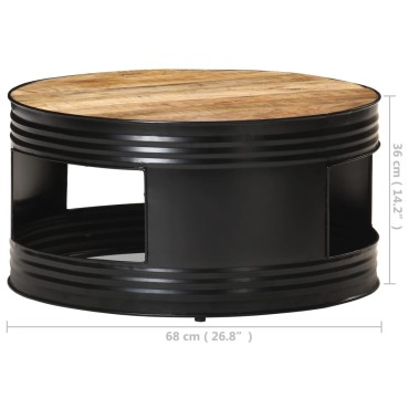 vidaXL Τραπέζι Σαλονιού Μαύρο 68x68x36cm Μασίφ Ακατέργ. Ξύλο Μάνγκο 1 τεμ.
