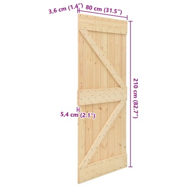 vidaXL Πόρτα NARVIK Φυσικό 80 x 210 cm Συμπαγές Ξύλο Πεύκου