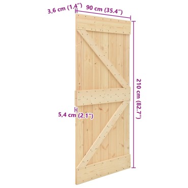 vidaXL Πόρτα NARVIK Φυσικό 90 x 210 cm Συμπαγές Ξύλο Πεύκου