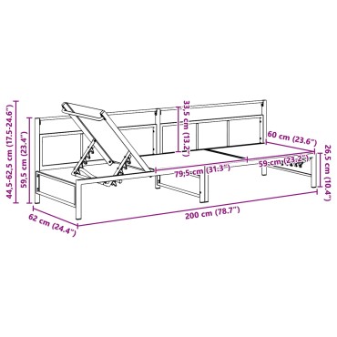 vidaXL Ξαπλώστρα Textilene Μαύρο 200x62x59,5cm 1 τεμ.