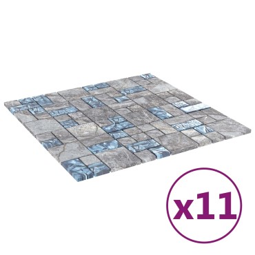 vidaXL Μωσαϊκό Πλακάκι 11 pcs Γκρι και Μπλε 50 x 50 cm Γυαλί