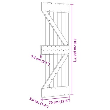vidaXL Πόρτα NARVIK Φυσικό 70 x 210 cm Συμπαγές Ξύλο Πεύκου
