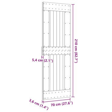 vidaXL Απλή πόρτα NARVIK 70x210cm Συμπαγές Ξύλο Πεύκου (Ακατέργαστο)