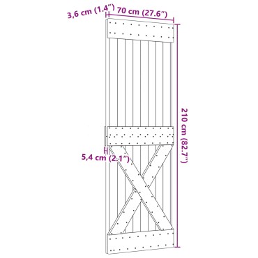 vidaXL Πόρτα Cross NARVIK 70x210cm Συμπαγές Ξύλο Πεύκου (Ακατέργαστο)