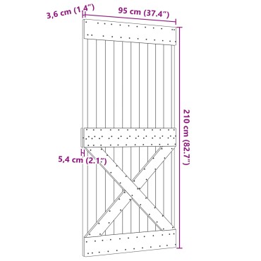 vidaXL Πόρτα Cross NARVIK 95x210cm Συμπαγές Ξύλο Πεύκου (Ακατέργαστο)