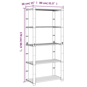 vidaXL Ραφιέρα με 5 Ράφια Γκρι 80 x 38 x 170 εκ. Μασίφ Ξύλο Πεύκου