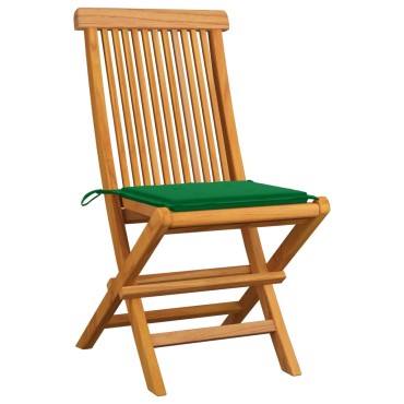 vidaXL Καρέκλες Κήπου 8 τεμ. Μασίφ Ξύλο Teak με Πράσινα Μαξιλάρια 47x60x89cm