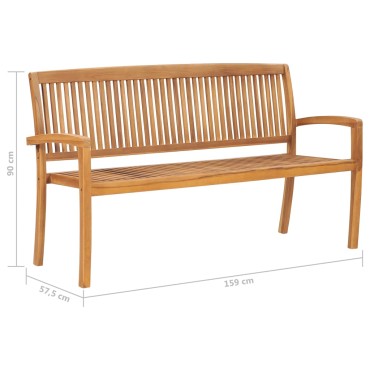 vidaXL Παγκάκι Κήπου Στοιβαζόμενο Μασίφ Ξύλο Teak & Μαξιλάρι 159x57,5x90cm 1 τεμ.