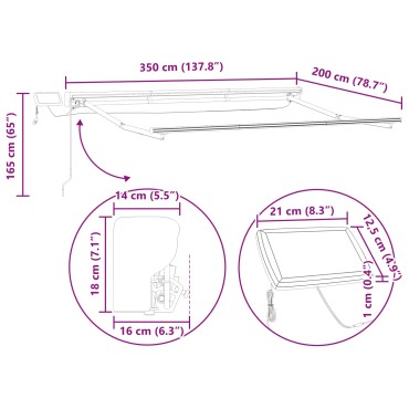 vidaXL Χειροκίνητο πλαίσιο τέντας με LED Γκρι και Λευκό 3,5 x 2 m