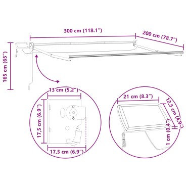vidaXL Manual Awning Frame with Solar LED 3 x 2 m Λευκό