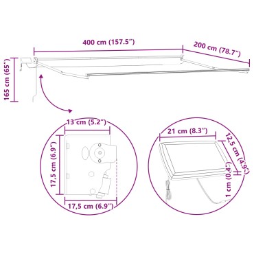 vidaXL Manual Awning Frame with Solar LED 4 x 2 m Λευκό