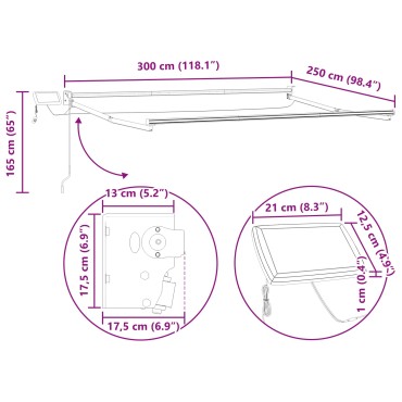 vidaXL Manual Awning Frame with Solar LED 3 x 2,5 m Λευκό