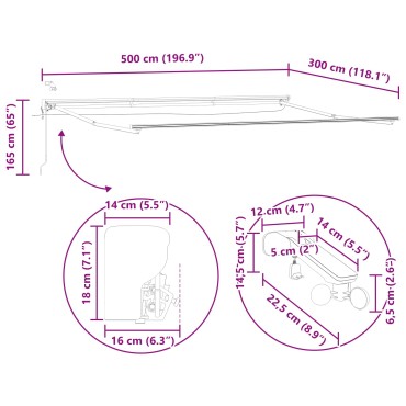 vidaXL Ηλεκτρικό πλαίσιο τέντας με LED Ανθρακί 5 x 3 m Αλουμίνιο