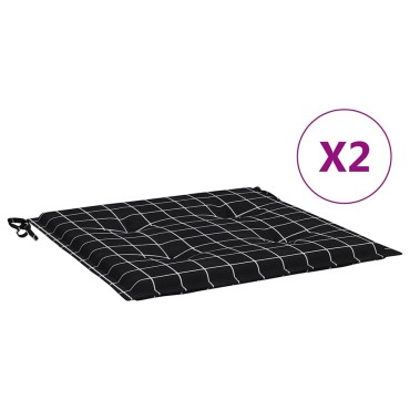 vidaXL Μαξιλάρια Καρέκλας 2 τεμ. Μαύρο Καρό 40x40x4cm Υφασμάτινα