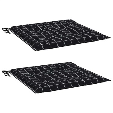 vidaXL Μαξιλάρια Καρέκλας 2 τεμ. Μαύρο Καρό 40x40x3cm Υφασμάτινα