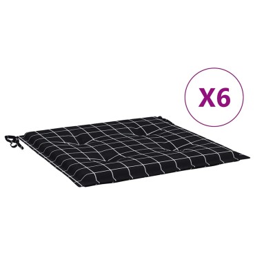 vidaXL Μαξιλάρια Καρέκλας 6 τεμ. Μαύρο Καρό 40x40x4cm Υφασμάτινα