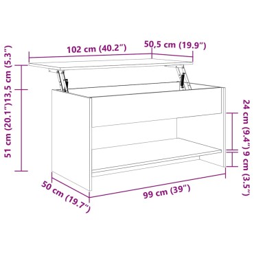 vidaXL Τραπεζάκι Σαλονιού Καφέ Δρυς102x50x52,5cm Επεξεργασμένο Ξύλο 1 τεμ.