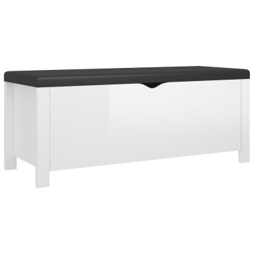 vidaXL Κουτί Αποθήκευσης Γυαλ. Λευκό 105x40x45cm Μοριοσαν. & Μαξιλάρι 1 τεμ.