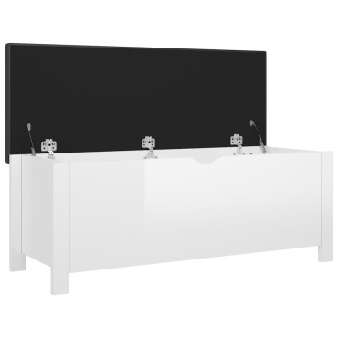 vidaXL Κουτί Αποθήκευσης Γυαλ. Λευκό 105x40x45cm Μοριοσαν. & Μαξιλάρι 1 τεμ.