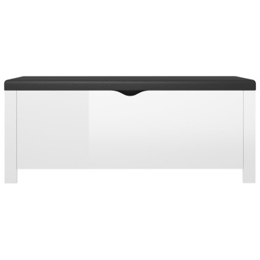 vidaXL Κουτί Αποθήκευσης Γυαλ. Λευκό 105x40x45cm Μοριοσαν. & Μαξιλάρι 1 τεμ.
