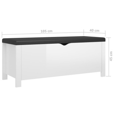 vidaXL Κουτί Αποθήκευσης Γυαλ. Λευκό 105x40x45cm Μοριοσαν. & Μαξιλάρι 1 τεμ.
