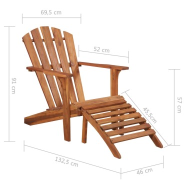 vidaXL Καρέκλα Κήπου Adirondack με Υποπόδιο από Μασίφ Ξύλο Ακακίας 69,5x132,5x91cm