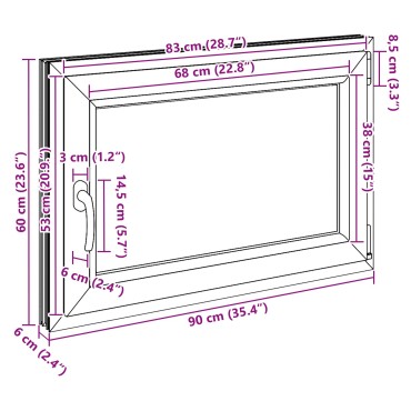 vidaXL Παράθυρο Κάτω Στρώματος RISOR 90 x 50 cm PVC και Γυαλί Ανθρακί