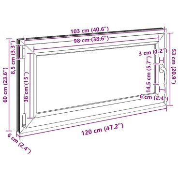 vidaXL Παράθυρο Κάτω Στρώματος RISOR 120 x 60 cm PVC και Γυαλί Ανθρακί