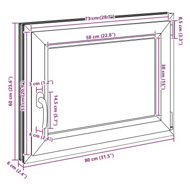 vidaXL Παράθυρο Κάτω Στρώματος RISOR 80 x 50 cm PVC και Γυαλί