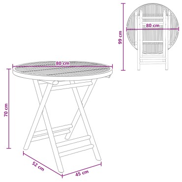 vidaXL Τραπέζι Κήπου Φυσικό 80x70cm Μπαμπού 1 τεμ.