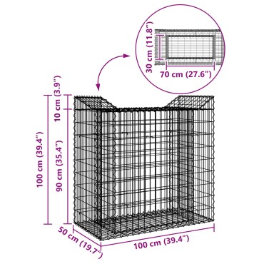 vidaXL Ανασηκωμένο κρεβάτι gabion Ασημί 50x100x100cm