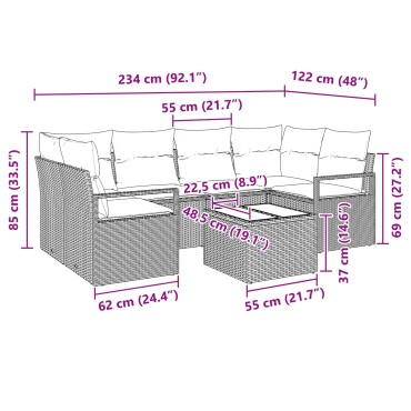 vidaXL Σετ Καναπέ 7 τεμ. 6-Αριθμός καθισμάτων Μαύρο και μπλε 55x55x37cm  Γωνιακός