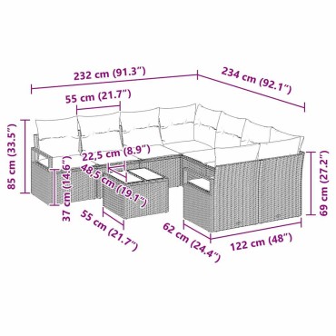 vidaXL Σετ Καναπέ 9 τεμ. 8-Αριθμός καθισμάτων Μαύρο και Τυρκουάζ 55x55x37cm  Γωνιακός