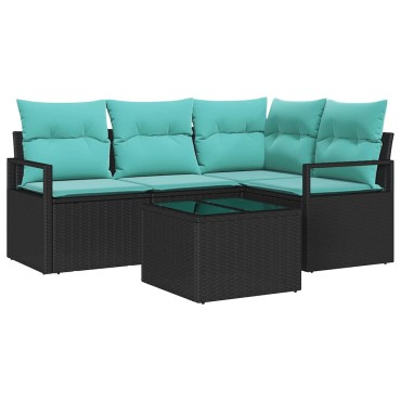 vidaXL Σετ Καναπέ 5 τεμ. Μαύρο συνθετικό ρατάν 55x55x37cm