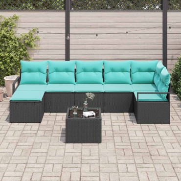 vidaXL Σετ Καναπέ 8 τεμ. Μαύρο συνθετικό ρατάν 55x55x37cm