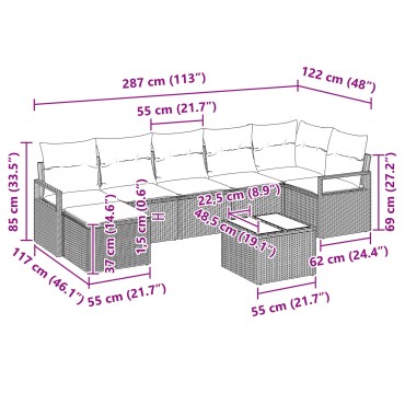 vidaXL Σετ Καναπέ 8 τεμ. Μαύρο συνθετικό ρατάν 55x55x37cm