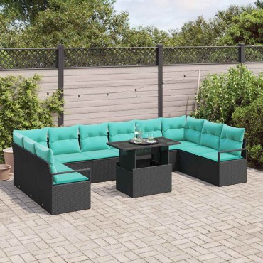 vidaXL Σετ Καναπέ Κήπου 11 τεμ. 10-Αριθμός καθισμάτων Μαύρο και μπλε 100x55x73cm  Γωνιακός