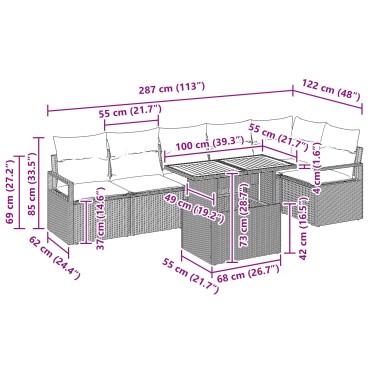vidaXL Σετ Καναπέ Κήπου 7 τεμ. 6-Αριθμός καθισμάτων Μαύρο και Τυρκουάζ 100x55x73cm  Γωνιακός