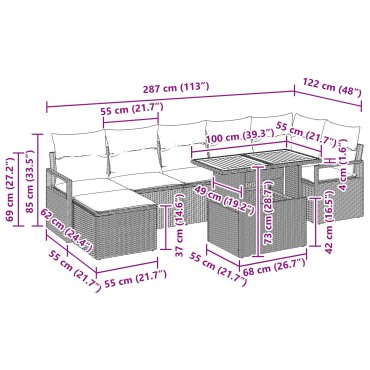 vidaXL Σετ Καναπέ Κήπου 8 τμχ. Μαύρο και Τυρκουάζ συνθετικό ρατάν