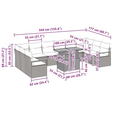 vidaXL Σετ Καναπέ Κήπου 11 τεμ. 10-Αριθμός καθισμάτων 100x55x73cm  Γωνιακός