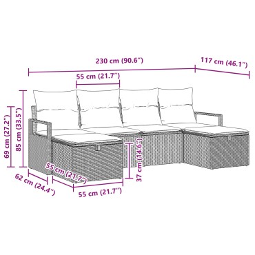 vidaXL Σετ Καναπέ 6 τεμ. 6-Αριθμός καθισμάτων Καφέ και Κόκκινο 230x117x85cm  Γωνιακός