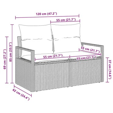 vidaXL Καναπές Κήπου με μαξιλάρι 120x62x69cm συνθετικό ρατάν