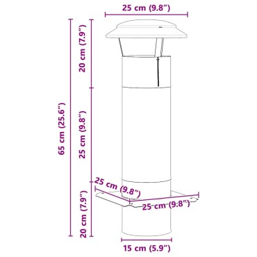 vidaXL Επέκταση Καμινάδας Ασημί 25 x 25 x 65 εκ Ανοξείδωτο ατσάλι
