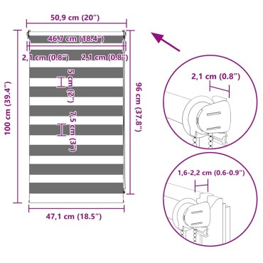 vidaXL Στόρι Ζέβρα 50,9 x 100 εκ. Πλάτος Υφάσματος 46,7 εκ. γκρι